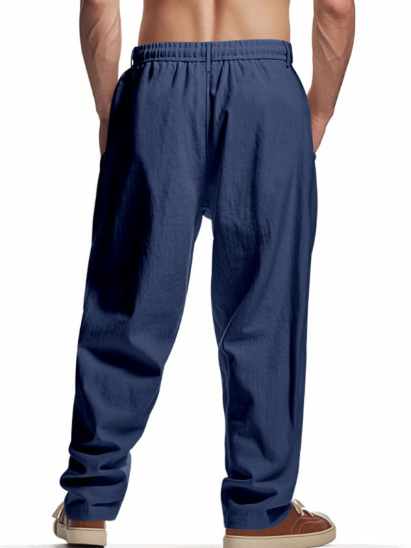 Men’s navy blue breathable linen loose casual trousers