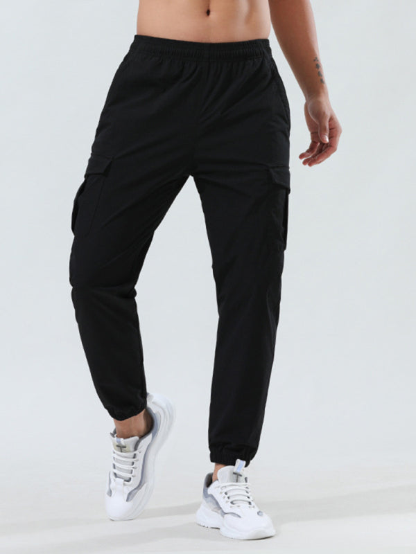 Men’s quick-drying elastic casual fitness training cargo pocket trousers