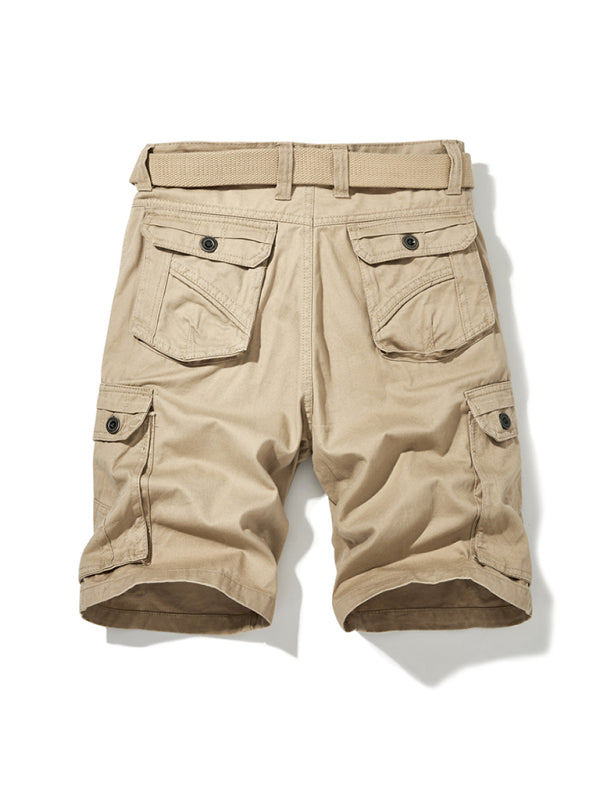 Men’s Solid Color Casual Multi-Pocket Cargo Shorts（Without Belt）
