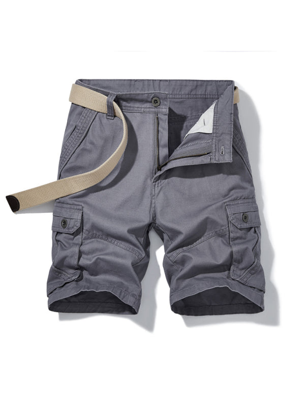 Men’s Solid Color Casual Multi-Pocket Cargo Shorts（Without Belt） - Charcoal grey / 30