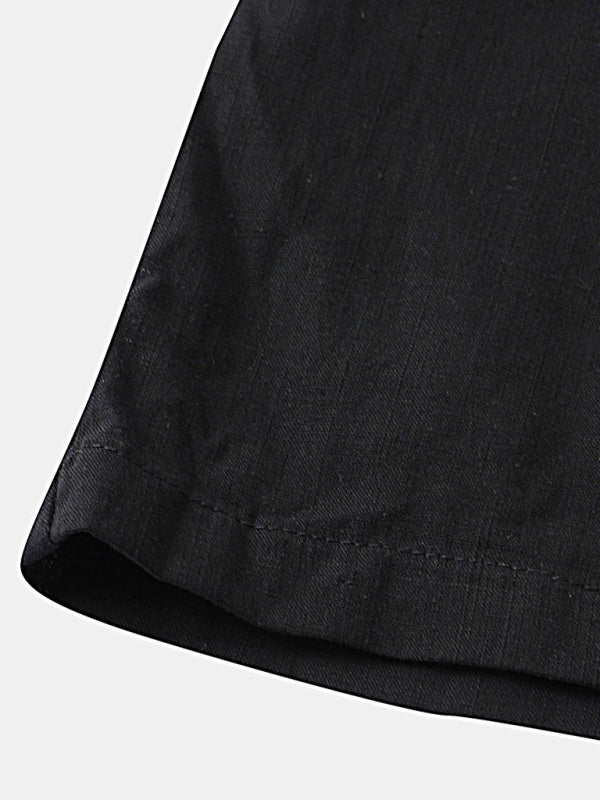 Men’s solid color short-sleeved T-shirt shorts cotton linen casual suit