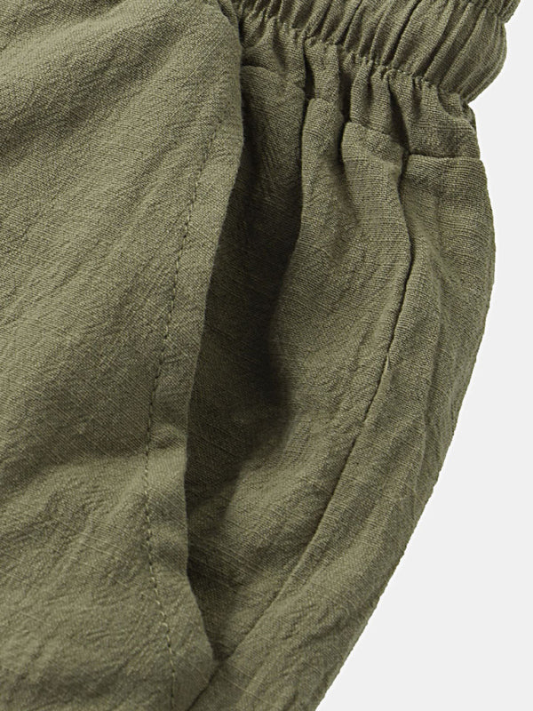 Men’s solid color short-sleeved T-shirt shorts cotton linen casual suit