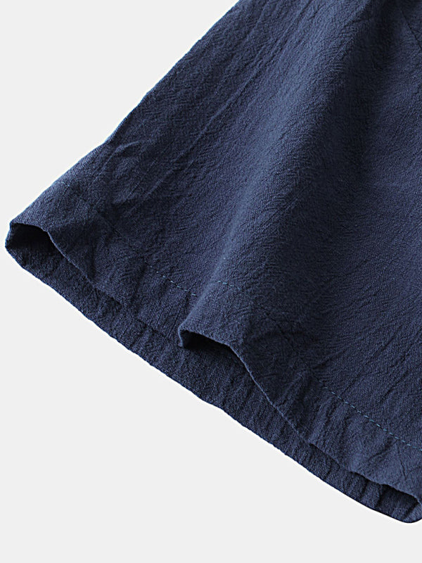 Men’s solid color short-sleeved T-shirt shorts cotton linen casual suit