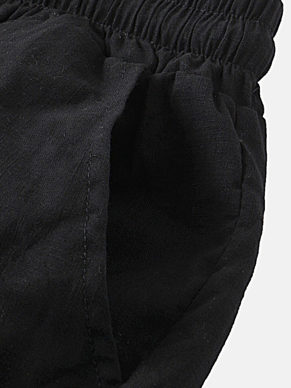 Men’s solid color short-sleeved T-shirt shorts cotton linen casual suit
