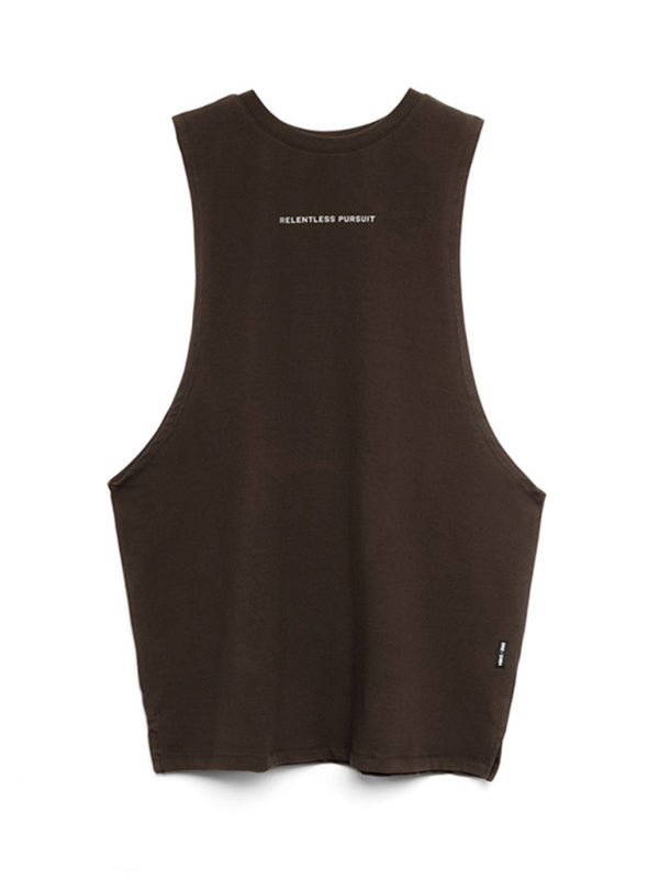 Men’s sports trendy brand loose big slit solid color sleeveless quick-drying vest