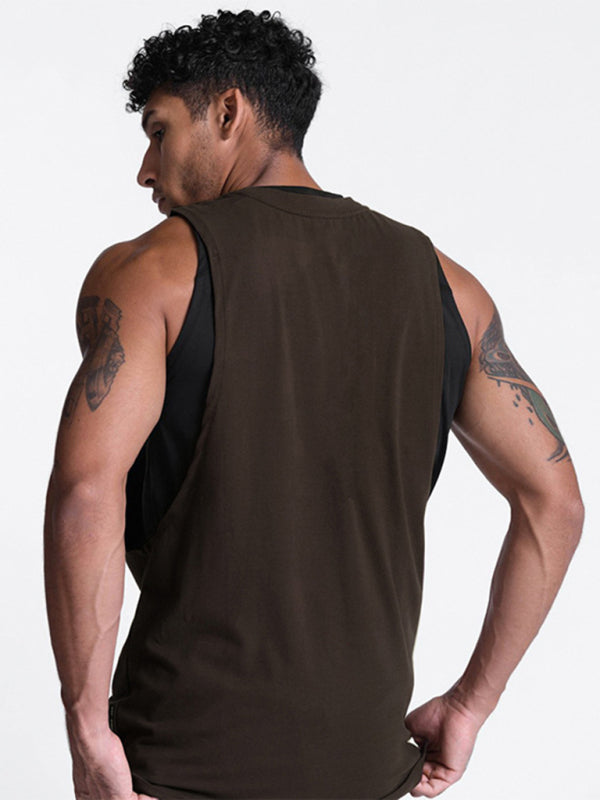 Men’s sports trendy brand loose big slit solid color sleeveless quick-drying vest