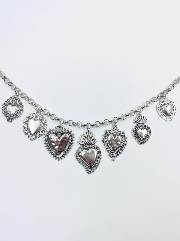 Multiple Sacred Heart Pendant Necklace Silver Chain Personalized Design Female Jewelry - Silver / FREESIZE