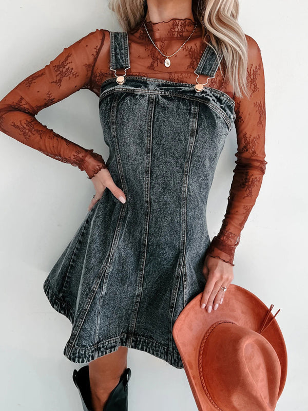 New Arrival Street Fashion All-match Denim Camisole Dress - Black / S