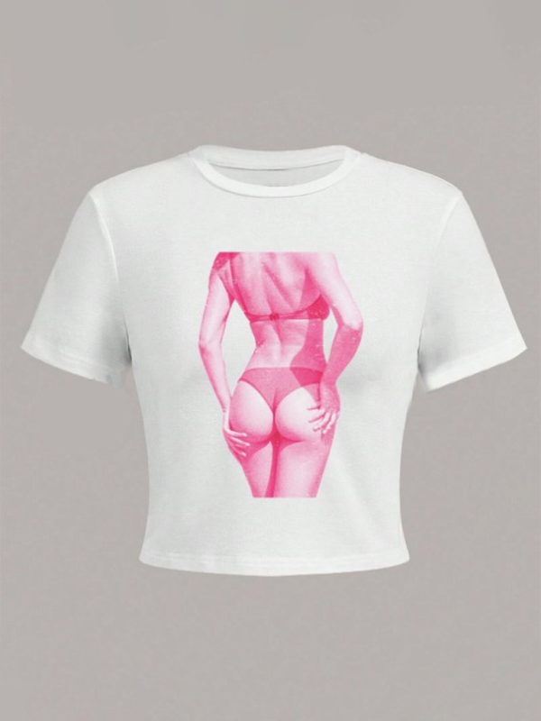 New Arrivals Women’s New Street Fashion Round Neck T-shirt Letter Printed Navel Short Sleeve - Pattern2 / S