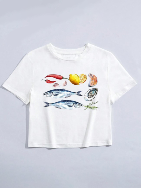 New Arrivals Women’s New Street Fashion Round Neck T-shirt Letter Printed Navel Short Sleeve