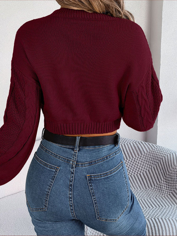 New autumn and winter casual solid color twist long-sleeved pullover navel-baring sweater