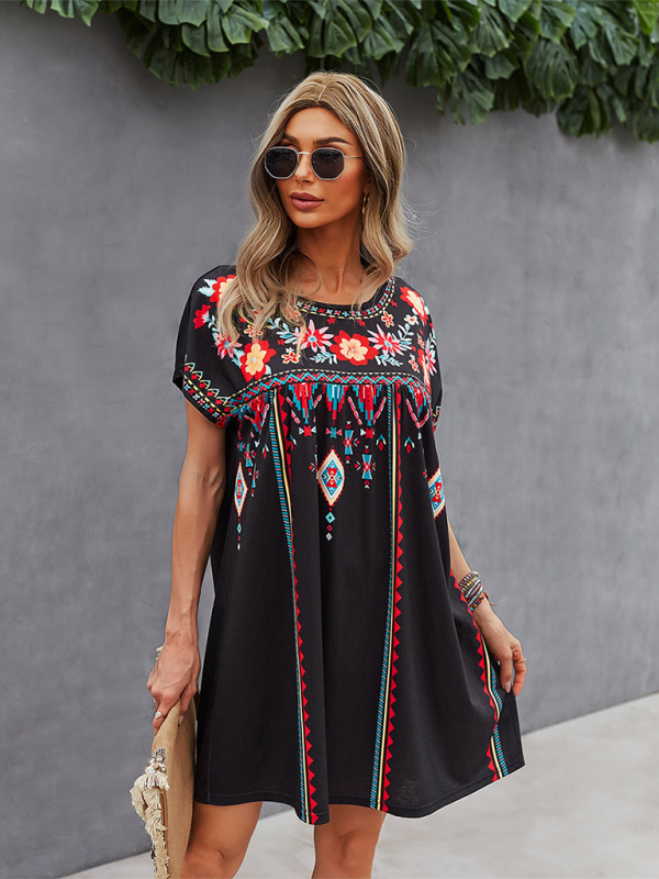 New casual holiday loose short dress - Black / S