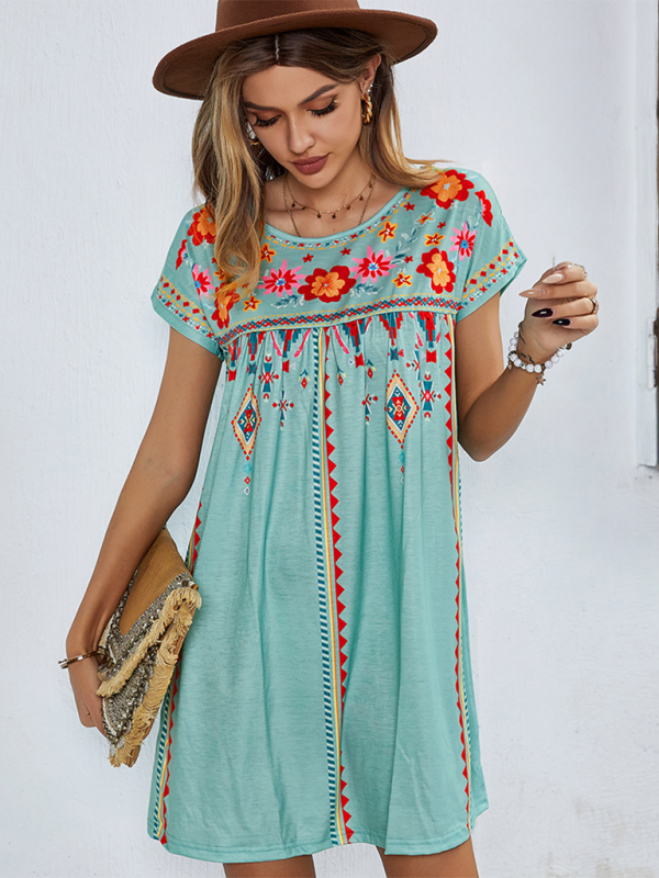 New casual holiday loose short dress - Green / S