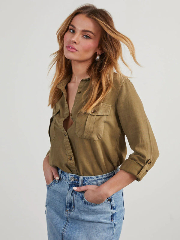 New casual lapel single-breasted women’s long-sleeved denim