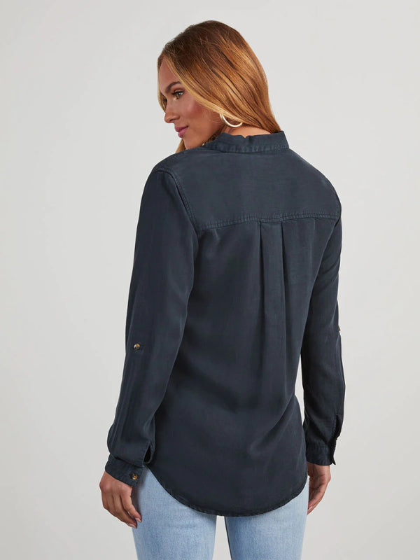 New casual lapel single-breasted women’s long-sleeved denim