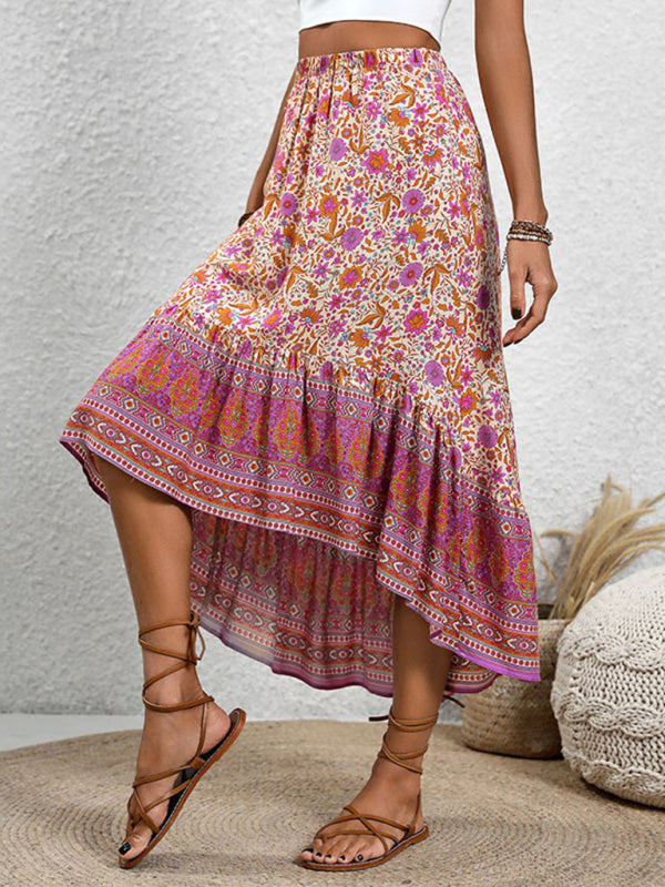 New casual women’s bohemian skirt positioning printed floral skirt