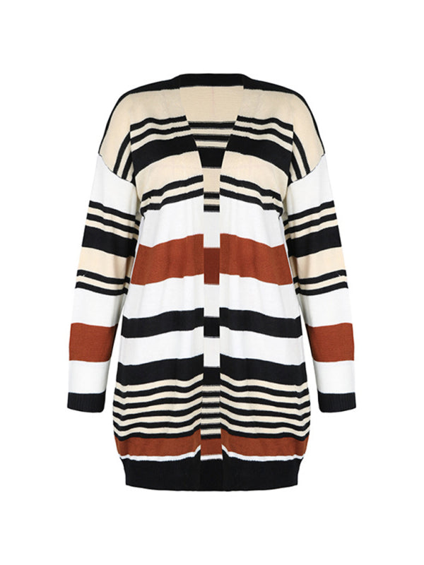 New color block long sweater cardigan