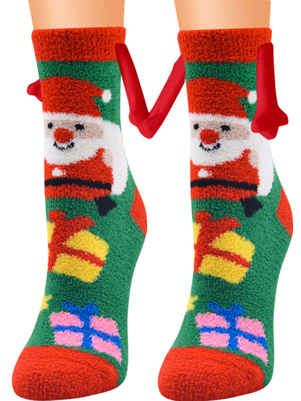 New Coral Velvet Christmas Socks Autumn and Winter Cotton Stickers Magnet Hand Socks Mid-Tube Socks - Pattern5