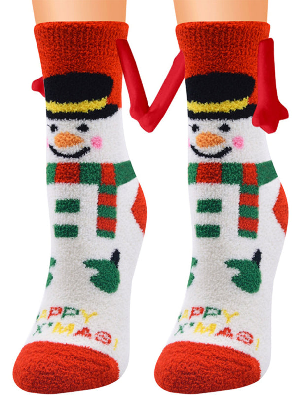 New Coral Velvet Christmas Socks Autumn and Winter Cotton Stickers Magnet Hand Socks Mid-Tube Socks - Pattern4