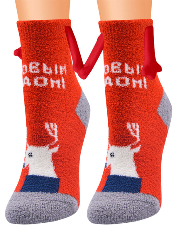 New Coral Velvet Christmas Socks Autumn and Winter Cotton Stickers Magnet Hand Socks Mid-Tube Socks - Pattern10