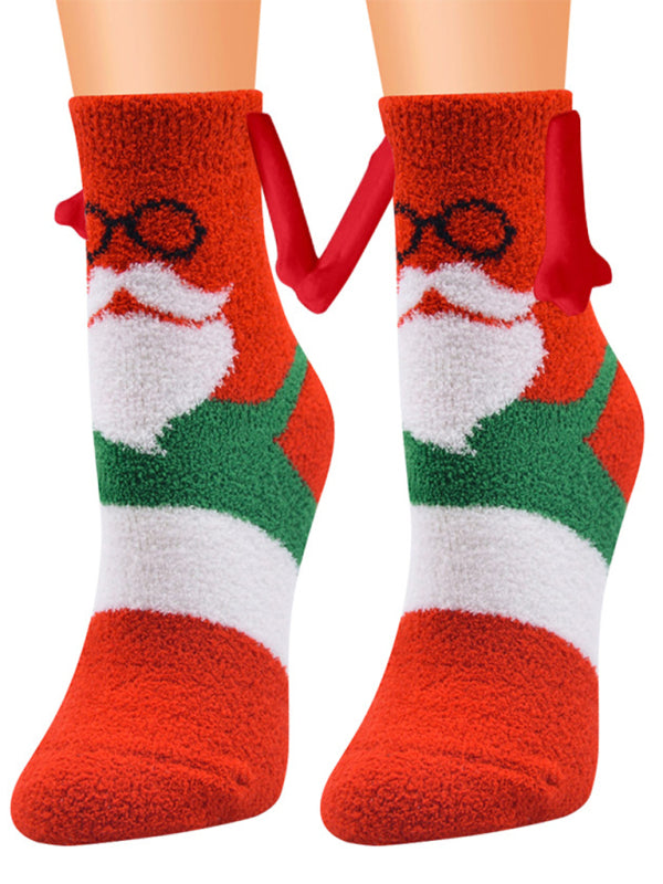New Coral Velvet Christmas Socks Autumn and Winter Cotton Stickers Magnet Hand Socks Mid-Tube Socks - Pattern9