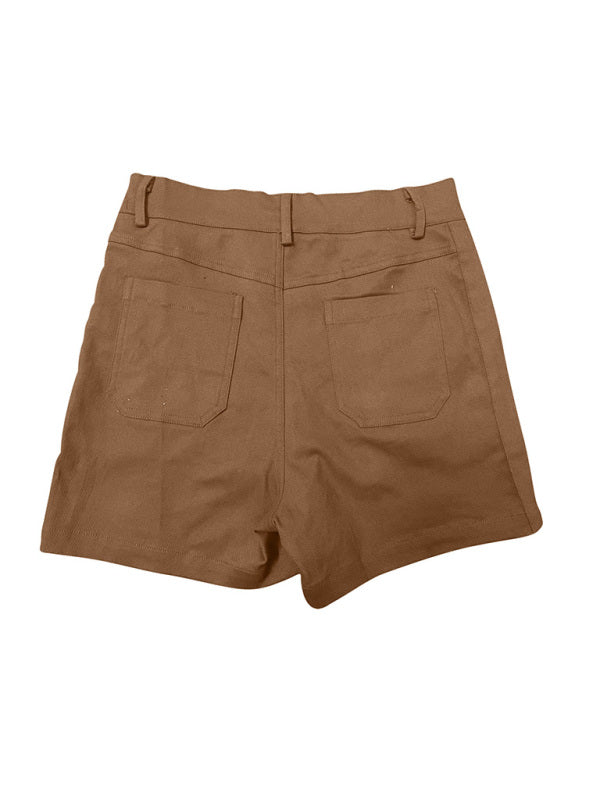 New fashion all-match women’s high elastic twill large pocket solid color casual shorts