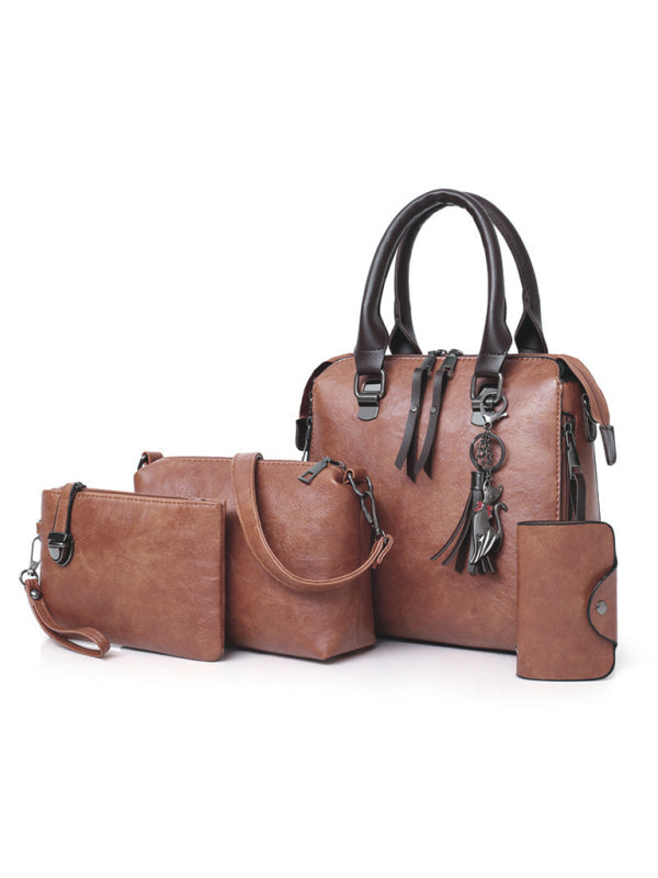 New Fashion Messenger Bag Four-Piece Set Retro Mother-in-Chief Handbag - Brown / F