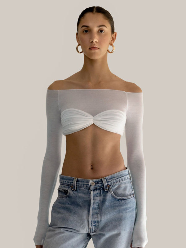 New fashion off-the-shoulder one-neck long-sleeved top