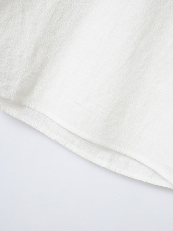 White fabric with folds from New Fashion Retro Stand Collar Slim Fit Casual Long Sleeve Shirt