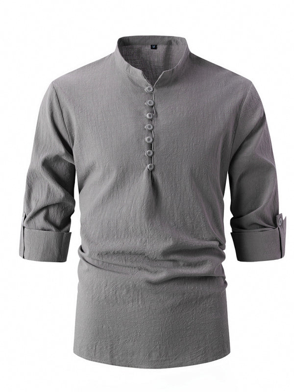 Gray collar slim button-down mandarin collar shirt for casual and fashion styles