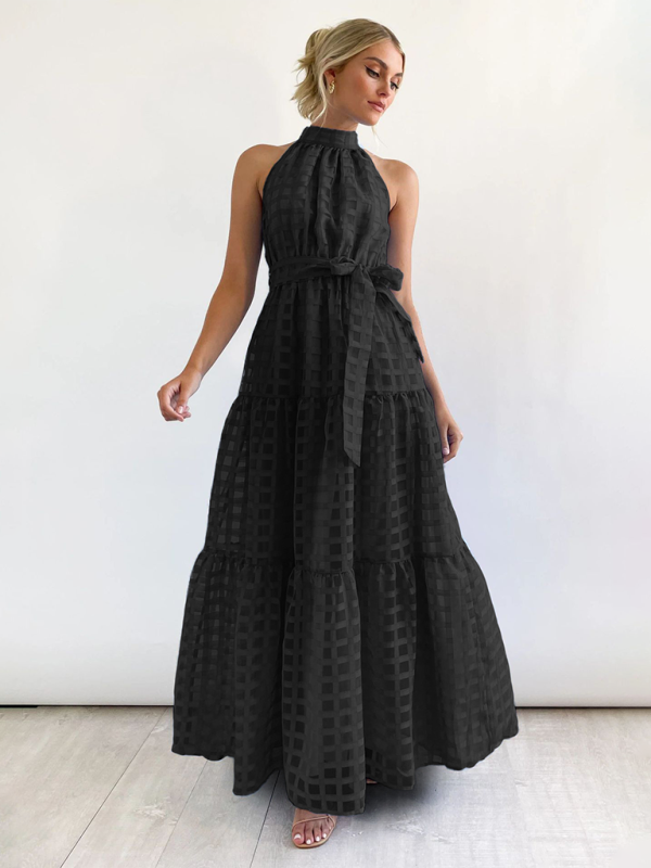 New Fashion Solid Color Halter Neck Dress - Black / S