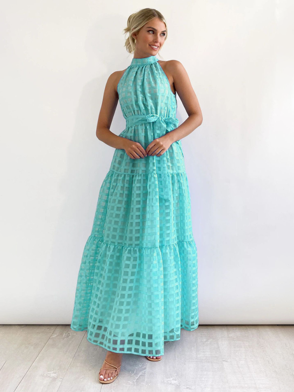 New Fashion Solid Color Halter Neck Dress - Spearmint viridis / S