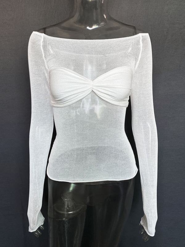 New Fashion Women’s Clothing Lightweight See-Through Neck T-Shirt Top - White / S