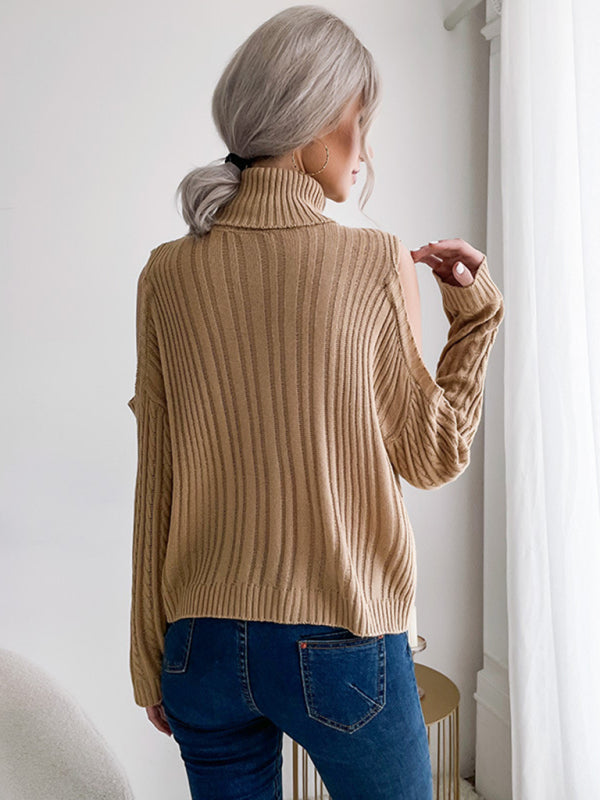 New fashionable women’s bottoming turtleneck solid color long-sleeved twist off-shoulder sweater