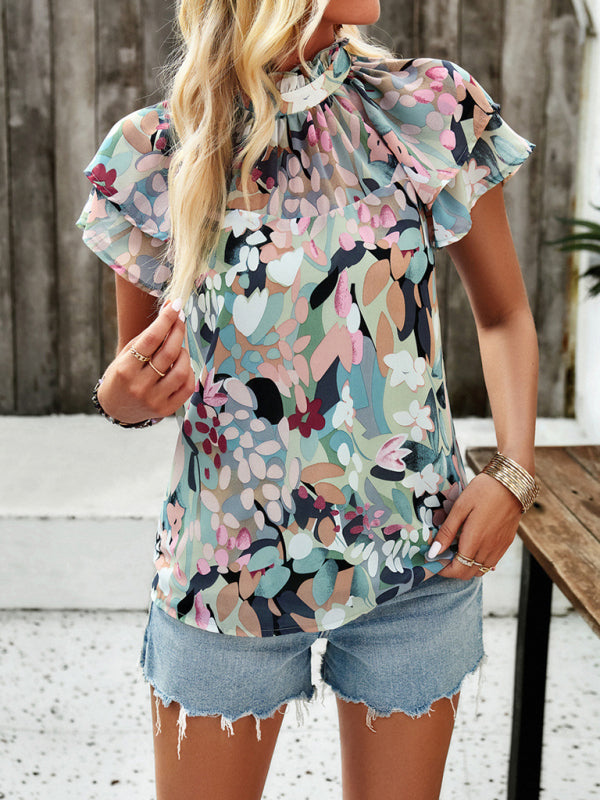 New fashionable women’s casual printed short-sleeved tops - Green / S