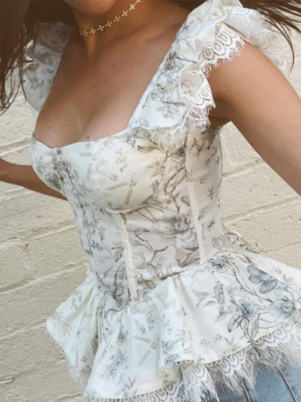 New French style fresh lace keel slim camisole top - White / S