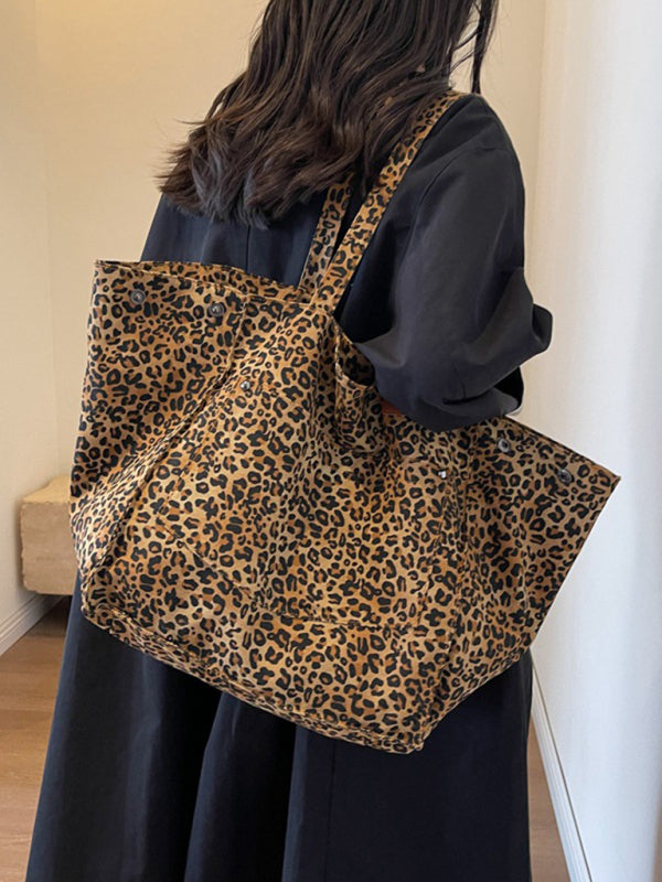 New leopard print canvas tote large capacity portable commuter bag - Dark Brown / FREESIZE