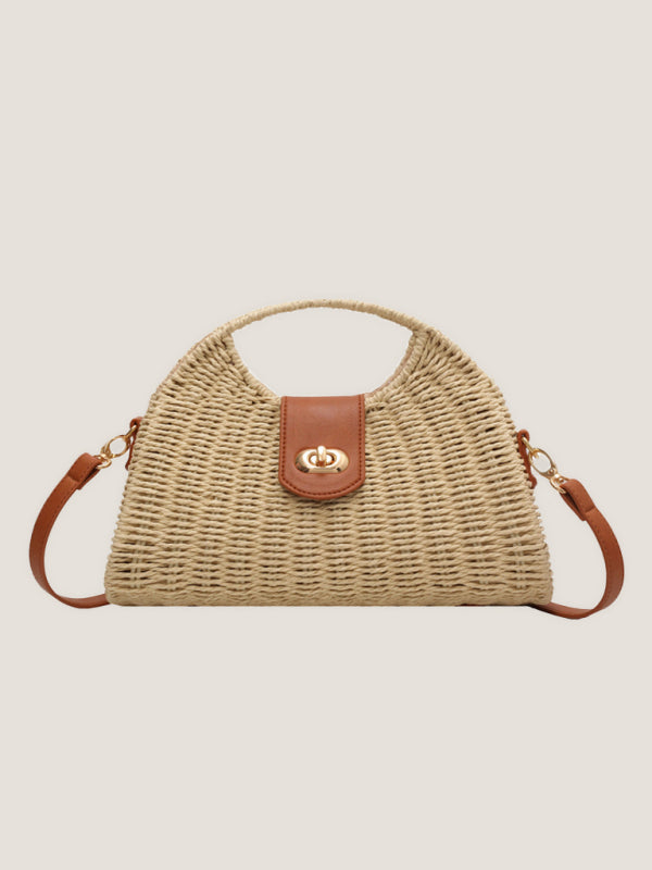 New Mori Fashion Straw Contrasting Color Tote Bag - Cream / F