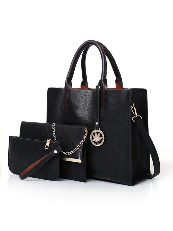 New mother-in-law bag PU women’s bag large bag multi-piece set shoulder bag - Black / F