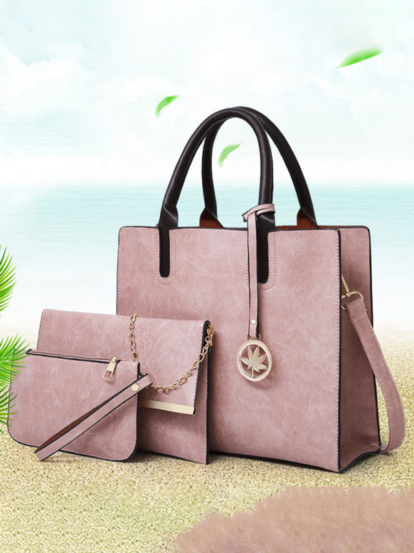 New mother-in-law bag PU women’s bag large bag multi-piece set shoulder bag - Pink / F