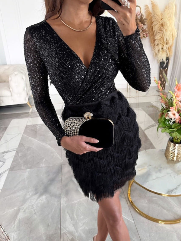New Party Sequin Multicolor Dress - Black / S