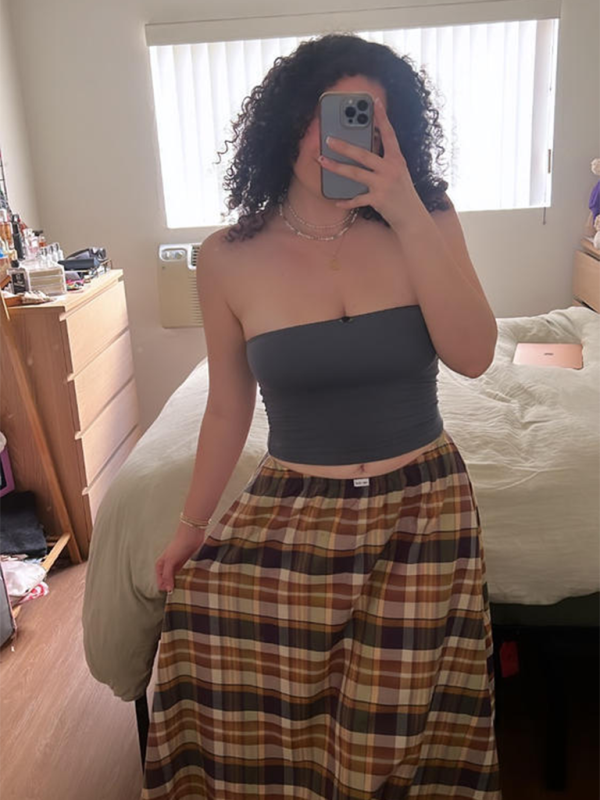 New plaid long skirt spring and summer fashion print personality skirt - Khaki / S