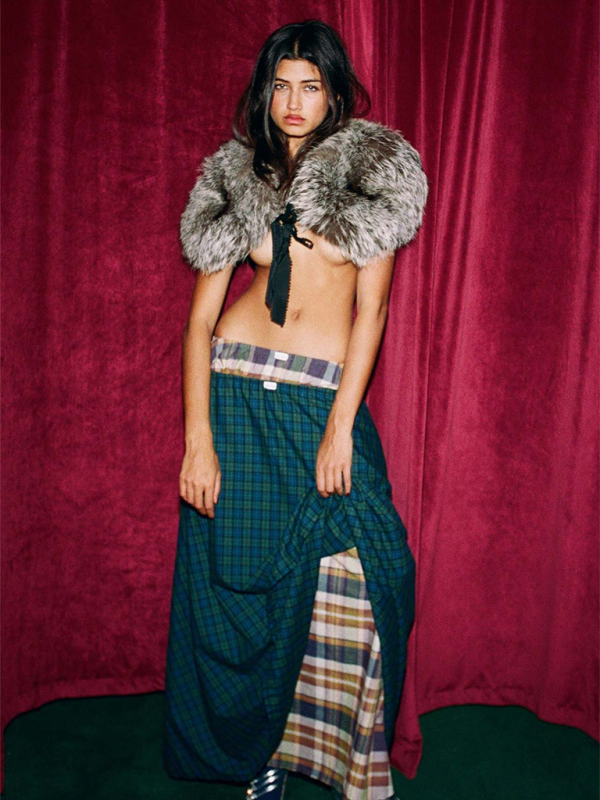 New plaid long skirt spring and summer fashion print personality skirt - Green black jasper / S