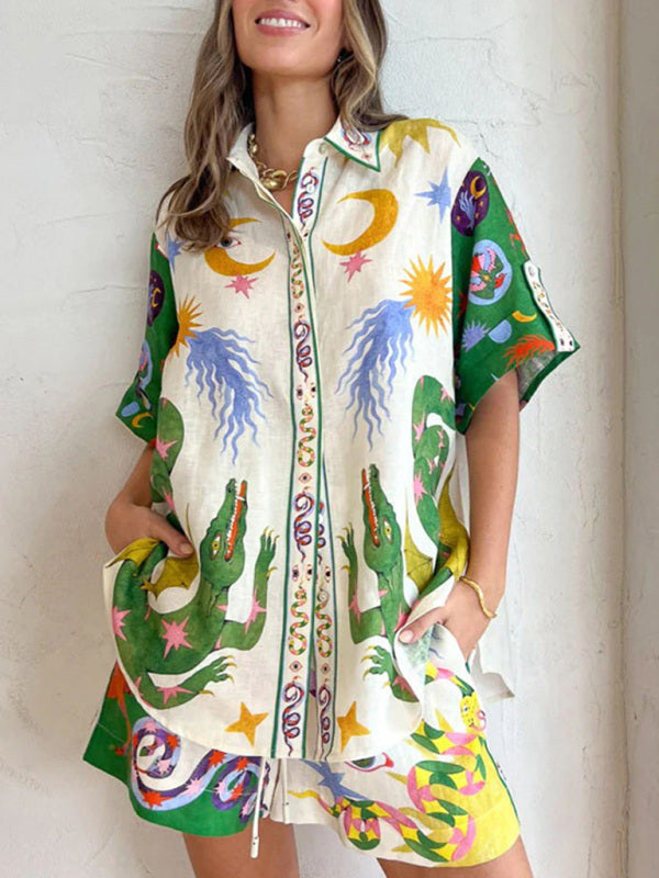 New Printed Fashion Pajamas Homewear Casual Sets - Green / S