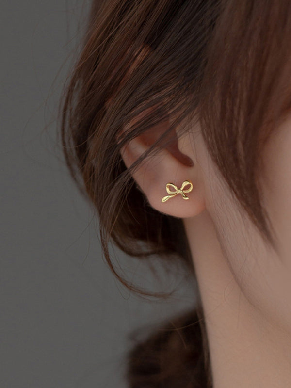 New retro bow earrings elegant and high-end earrings simple earrings for women - Golden / FREESIZE