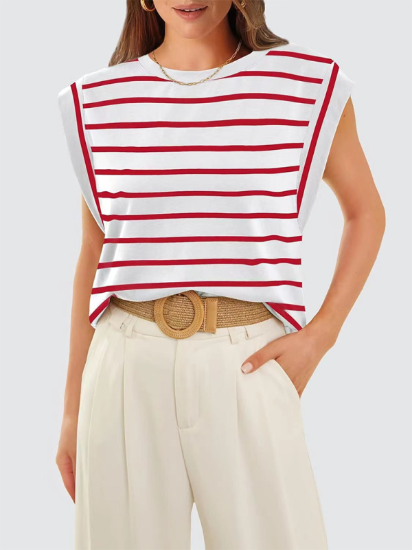 New round neck loose short sleeve T-shirt striped top - Pattern1 / S
