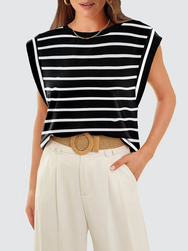 New round neck loose short sleeve T-shirt striped top - Pattern2 / S