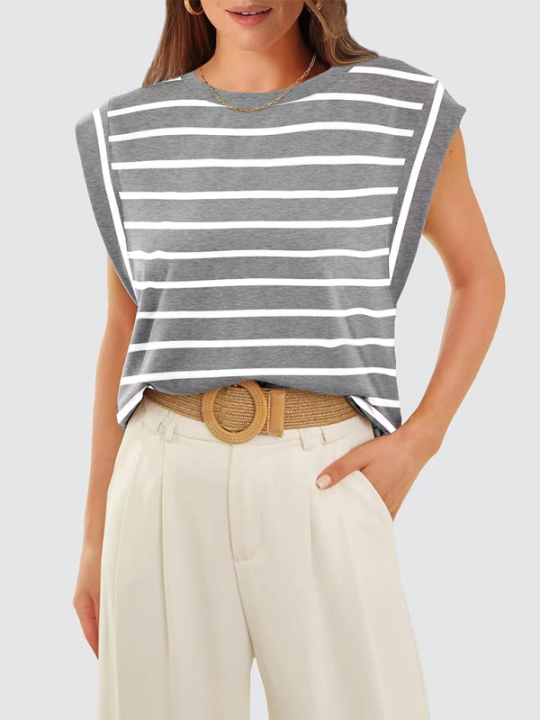New round neck loose short sleeve T-shirt striped top - Pattern3 / S