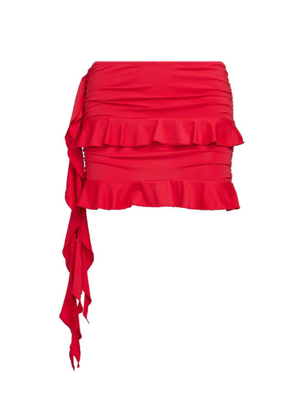 New ruffled fashionable comfortable and sexy vest solid color miniskirt suit