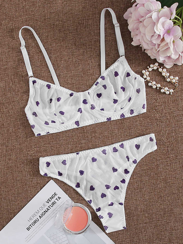 New sexy love mesh sexy underwear set - Fuchsia / S